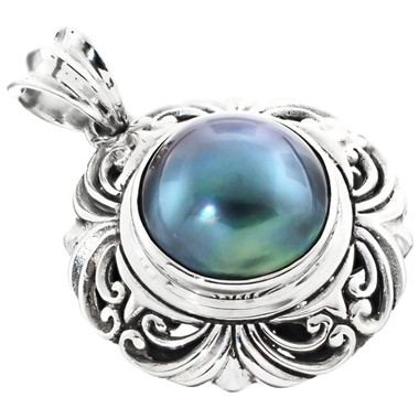 1 1/8" 925 Sterling Silver Blue Mabe Pearl us Pendant