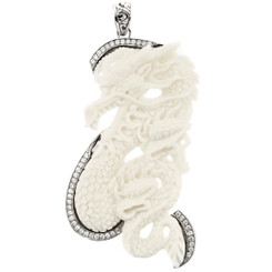925 Silver Bison Bone Cz Chinese Carved Dragon us Pendant