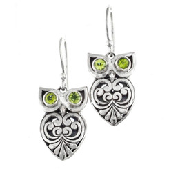 3/4" 925 Sterling Silver Peridot Owl French Wires Earrings