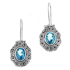 11/16" 925 Silver Swiss Blue Topaz French Wires Earrings