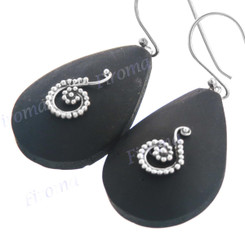 1 1/4" 925 Silver Volcanic Lava Stone Teardrop French Wires Earrings
