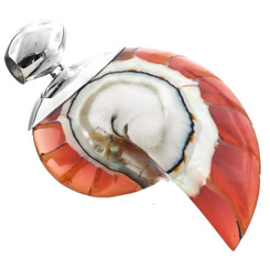 2 11/16" 925 Sterling Silver Nautilus Shell Orange Pendant