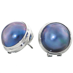11/16" 925 Silver Blue Mabe Pearl Omega Post Earrings