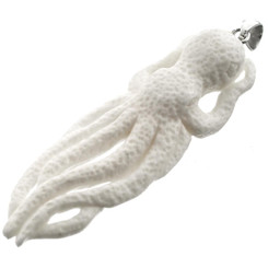 3 1/8" 925 Silver Bison Bone Carving Octopus us Pendant