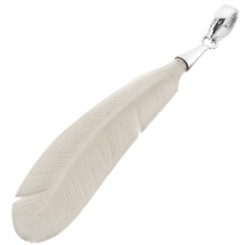 2 13/16" 925 Silver Bison Bone Carving Feather us Pendant