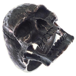 Mens Masonic Open Jaw Skull Dark Patina 925 Sterling Silver Biker Ring, US 8-13