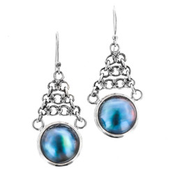 1 5/16" 925 Silver Blue Mabe Pearl French Wires Earrings