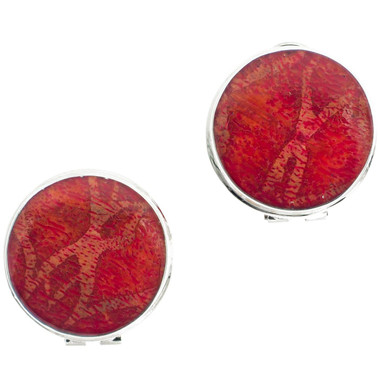 13/16" 925 Sterling Silver Red Coral French Omega Earrings