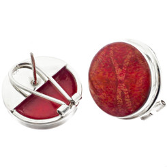 13/16" 925 Sterling Silver Red Coral French Omega Earrings