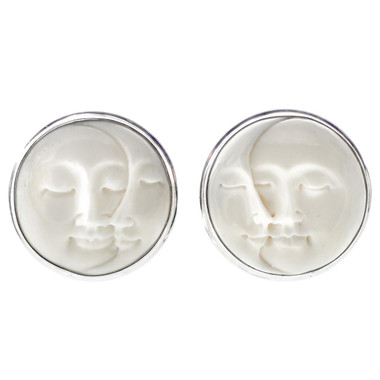 925 Silver Bison Bone Closed Eyes Face Moon Sun Earrings