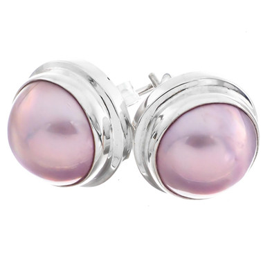 925 Sterling Silver Pink Mabe Pearl Post Earrings