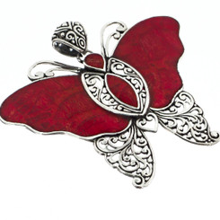 2 5/16" 925 Silver Red Sponge Coral Butterfly us Pendant