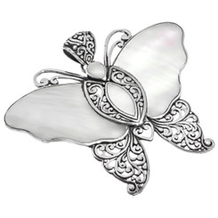2 5/16" 925 Silver White Mother Of Pearl Butterfly Pendant