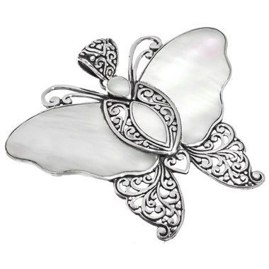 2 5/16" 925 Silver White Mother Of Pearl Butterfly Pendant