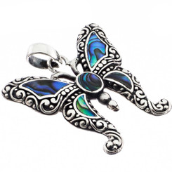 1 1/4" 925 Silver Paua Abalone Butterfly us Pendant