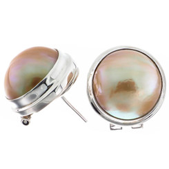 925 Silver Champagne Gold Cultured Mabe Pearl Sterling Omega Post Earrings, 0.7"