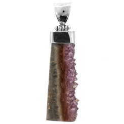 Amethyst Crystal Geode Slice 925 Sterling Silver Pendant, 2"