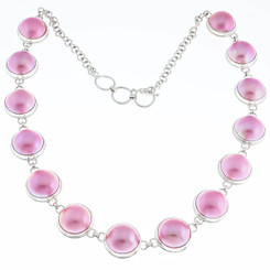 925 Sterling Silver Pink Mabe Pearl us 21" Necklace