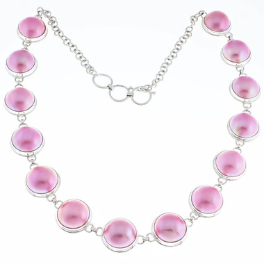 925 Sterling Silver Pink Mabe Pearl us 21" Necklace