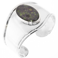 925 Sterling Silver Peridot In Matrix 5" Cuff Bracelet