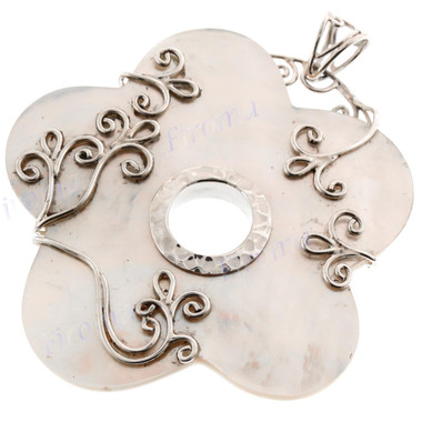 2 15/16" 925 Silver White Mother Of Pearl Shell Pendant