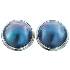 11/16" 925 Sterling Silver Blue Mabe Pearl Earrings