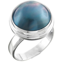 15mm Blue Mabe Pearl 925 Sterling Silve Adjustable Ring