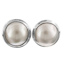 11/16" 925 Sterling Silver White Mabe Pearl Post Earrings