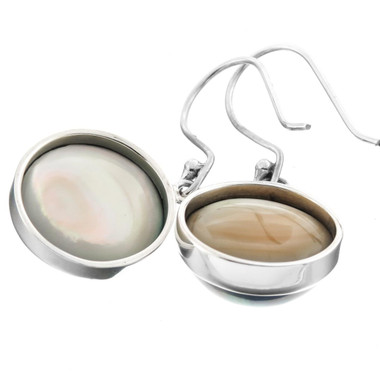 5/8" 925 Silver Blue Mabe Pearl Iridescent French Earrings