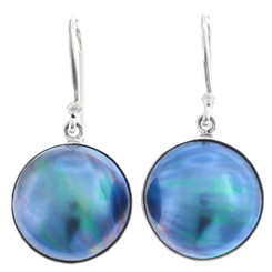 5/8" 925 Silver Blue Mabe Pearl Iridescent French Earrings