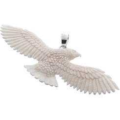 3 1/4" 925 Silver Bison Bone Carving Eagle us Pendant