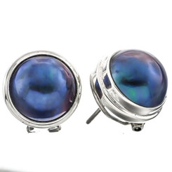 9/16" 925 Silver Blue Mabe Pearl Omega Post Earrings