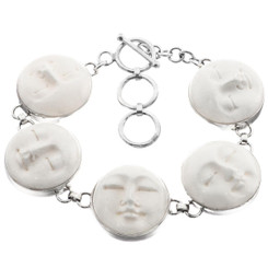 925 Silver Bison Bone Moonface Sun 8" Toggle Bracelet