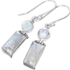 1" 925 Sterling Silver Moon Stone French Wires Earrings