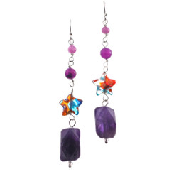 2 3/8" 925 Silver Amethyst Lampworked Glass French Earrings
