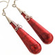 1 7/8" 925 Sterling Silver Red Coral French Wires Earrings