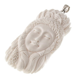 3 3/8" 925 Silver Bison Bone Carving Ethnic us Pendant