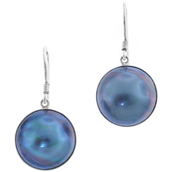 3/4" 925 Silver Blue Mabe Pearl French Hook Earrings