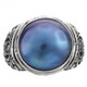 Bali Scrollwork South Pacific Blue Mabe Pearl 925 Sterling Silver Ring