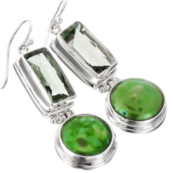 925 Silver Freshwater Coin Pearl Green Amethyst Earrings
