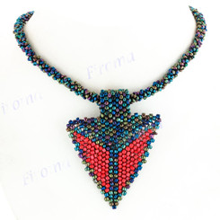 2mm Glass Seed Beads 18" Coral Red Peacock Necklace