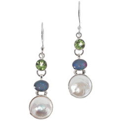 1 5/16" 925 Silver Opal Peridot Biwa French Earrings