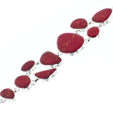 925 Sterling Silver Red Sponge Coral 5" Toggle Bracelet