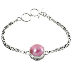 925 Silver Mabe Pearl Byzantine 7 1/2" Pink Chain Bracelet