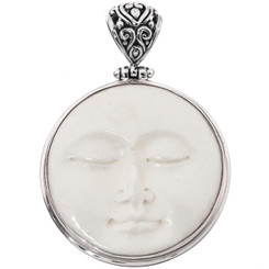 925 Silver Bison Bone Carved Moon Sun Goddess us Pendant