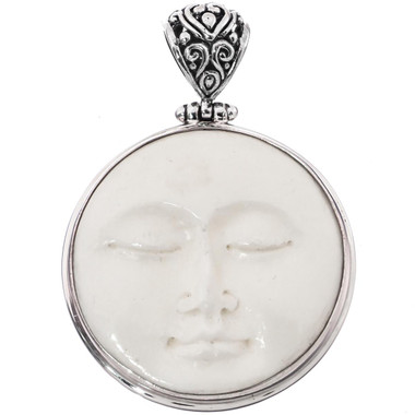 925 Silver Bison Bone Carved Moon Sun Goddess us Pendant