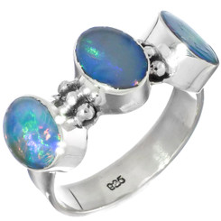 Triple Natural Australian Opal 925 Sterling Silver Ring, Sz 7