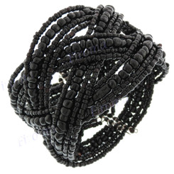 Glass Seed Beads 7" Black Cuff Bracelet