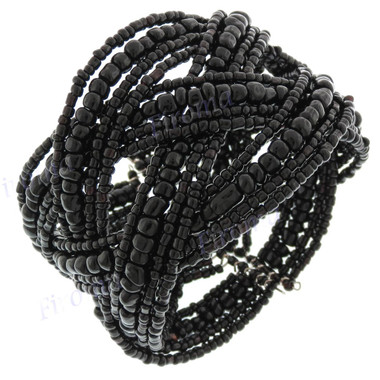 Glass Seed Beads 7" Black Cuff Bracelet