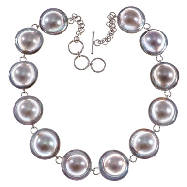 925 Silver Mabe Pearl Shell us 16 1/2" Chain Necklace